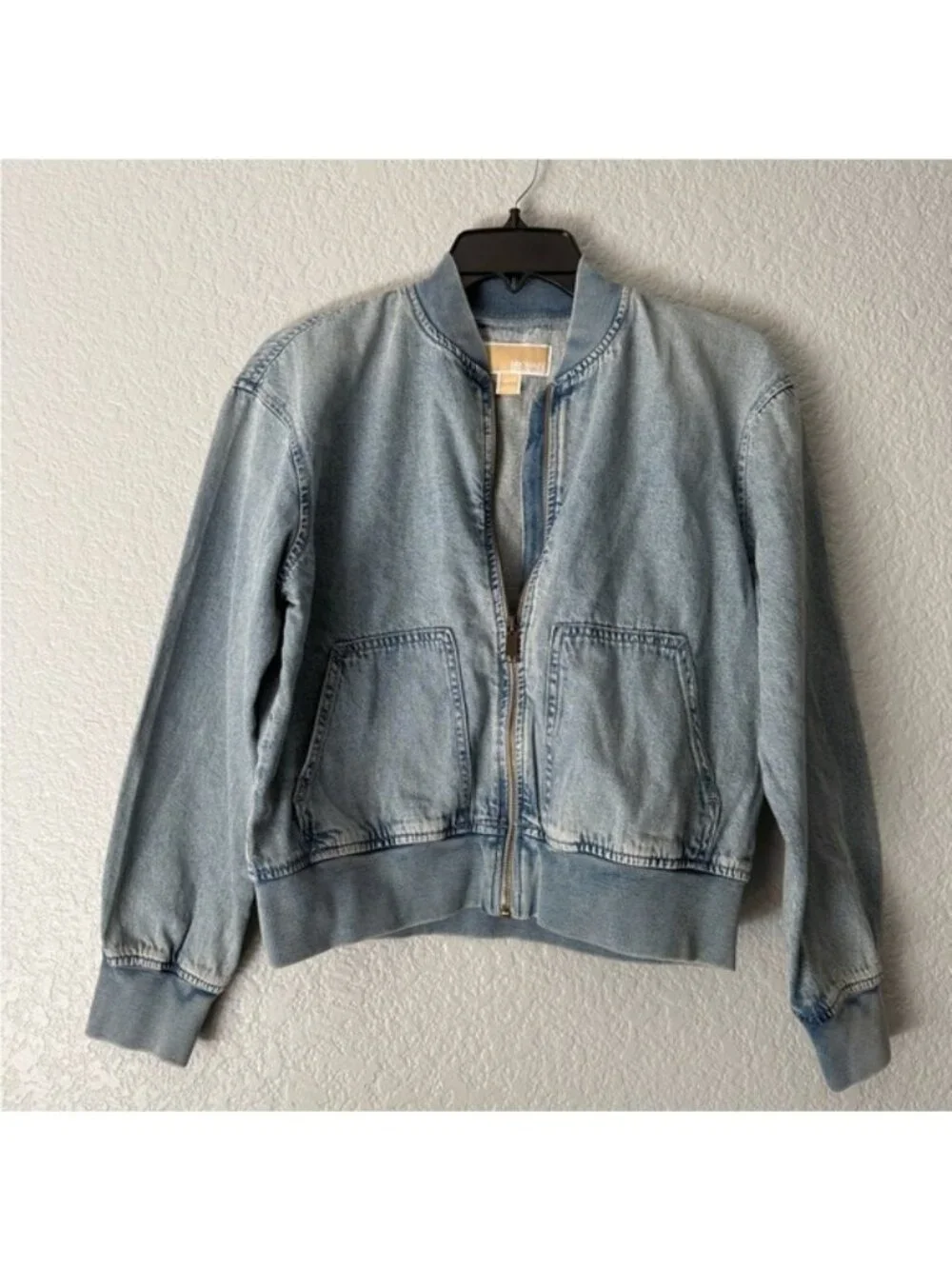 Michael Kors Denim Bomber Jacket Women's XS Blue Cotton Zip Lightweight NWT